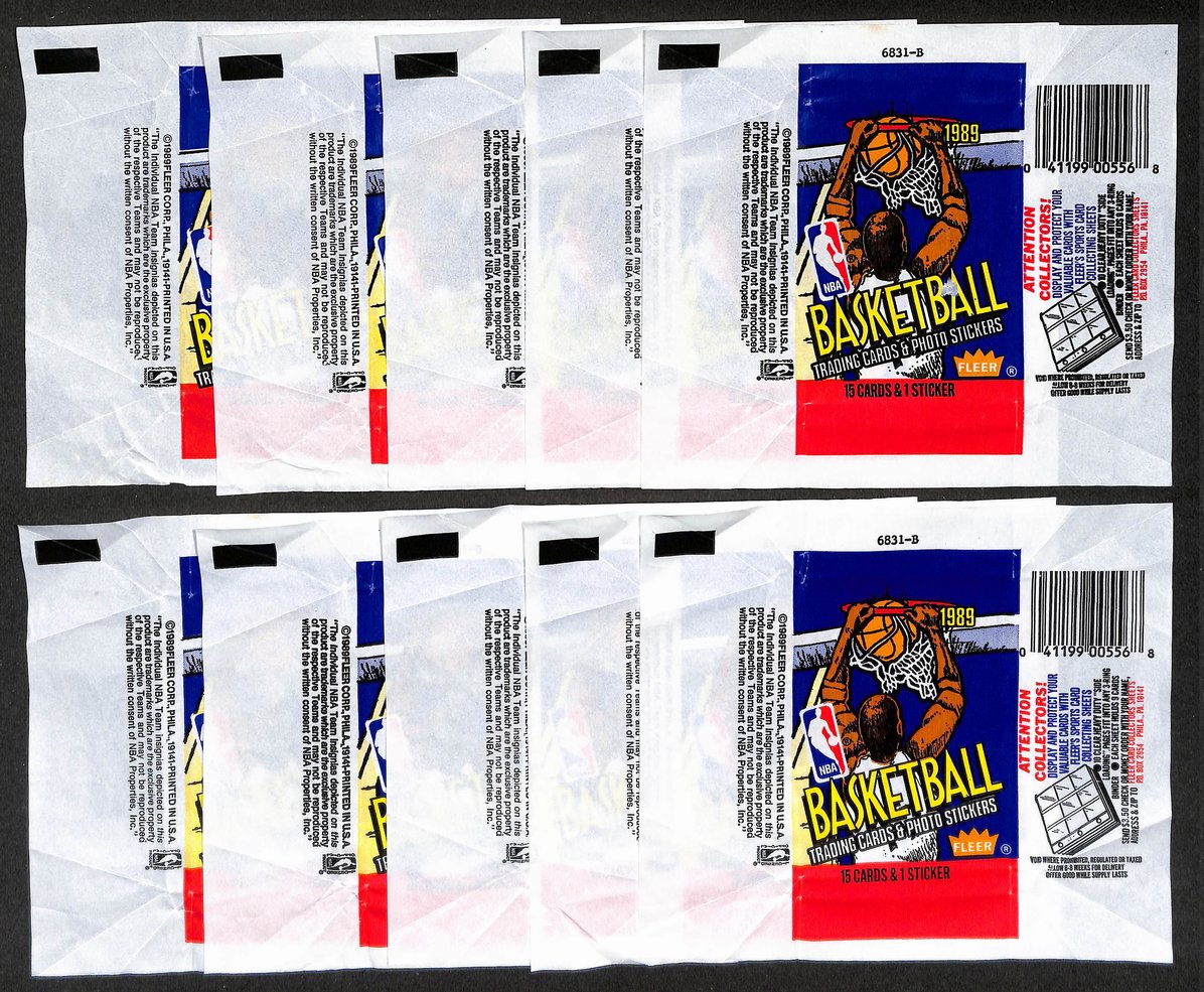 Lot of (10) 1989-1990 Fleer NBA Basketball Wax Pack Wrappers Jordan 211377