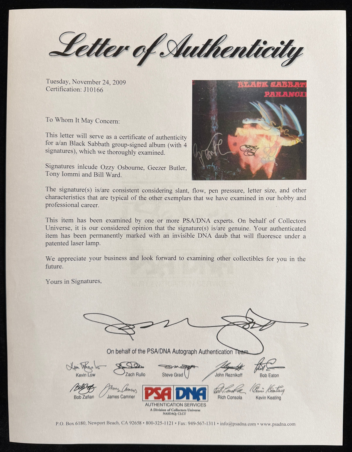Black Sabbath - Ozzy Osbourne Butler Iommi & Ward Signed Paranoid LP Vinyl PSA