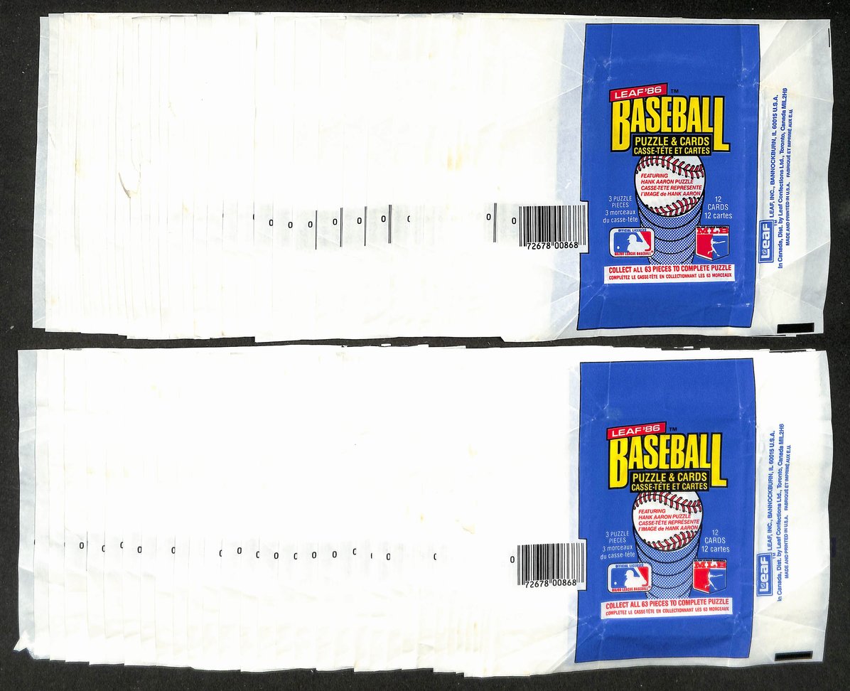 Lot of (72) 1986 Leaf MLB Baseball Wax Pack Wrappers 213949