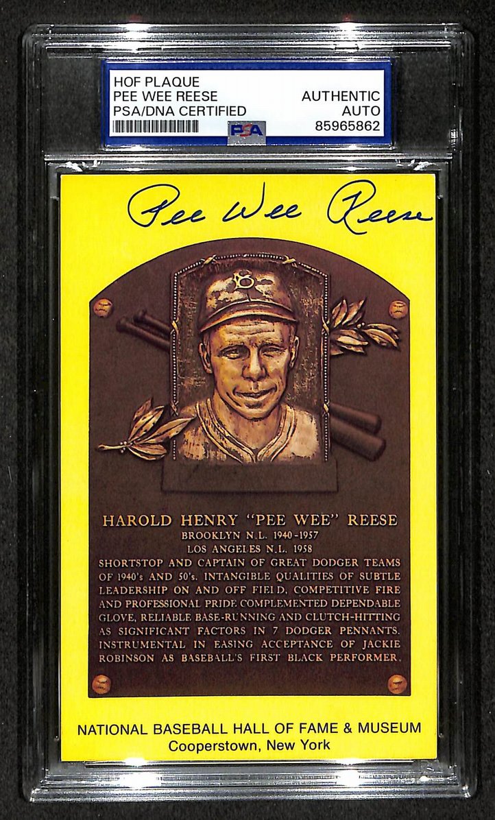 Pee Wee Reese HOF Signed/Autographed Gold Plaque Postcard Dodgers PSA 214012