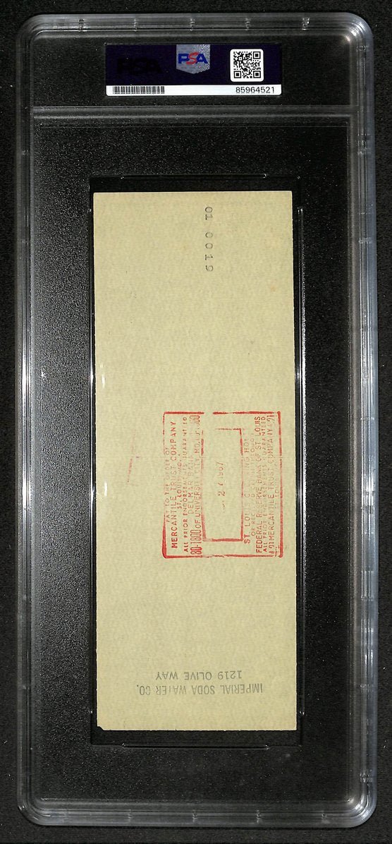 Harry Caray HOF Signed/Autographed 1967 Bank Check Cubs PSA 214693