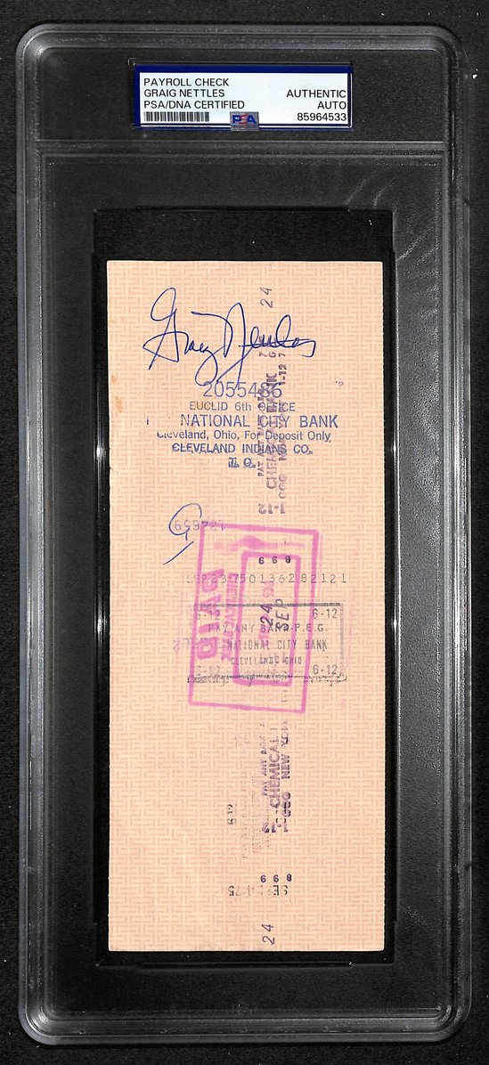 Graig Nettles Signed/Autographed 1975 Yankees Payroll Check PSA 214685