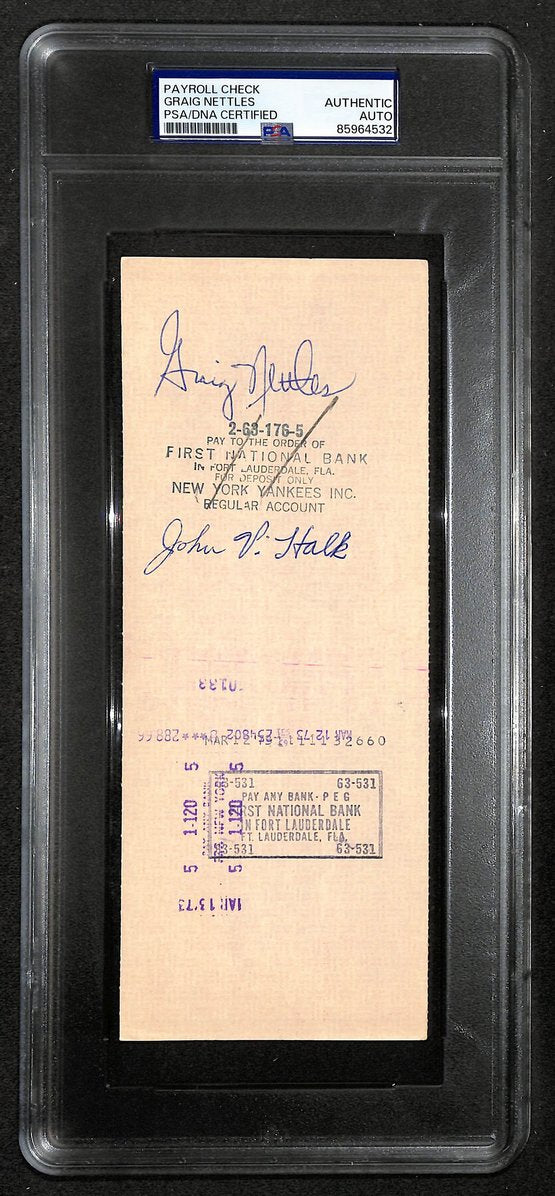 Graig Nettles Signed/Autographed 1973 Yankees Payroll Check PSA 214684