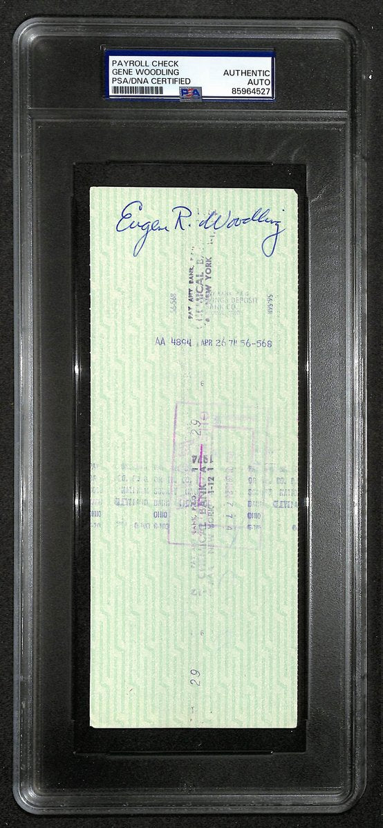 Gene Woodling Signed/Autographed 1974 Yankees Payroll Check PSA 214682