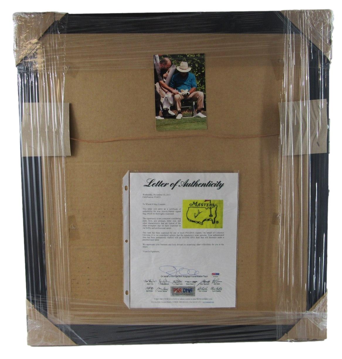 Arnold Palmer Signed/Auto Masters Pin Flag w/ Card Collage Framed PSA/DNA 214302