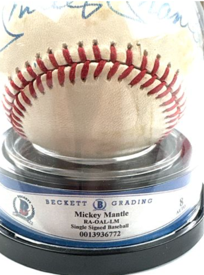 Mickey Mantle HOF Single Signed/Auto OAL Baseball Beckett (Auto Grade 8) 213304
