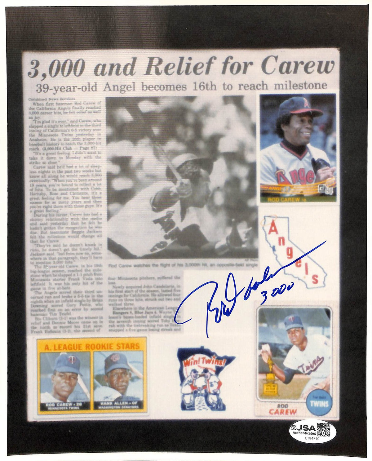 Rod Carew HOF Signed/Autographed 8x10 Photo Angels JSA 215224