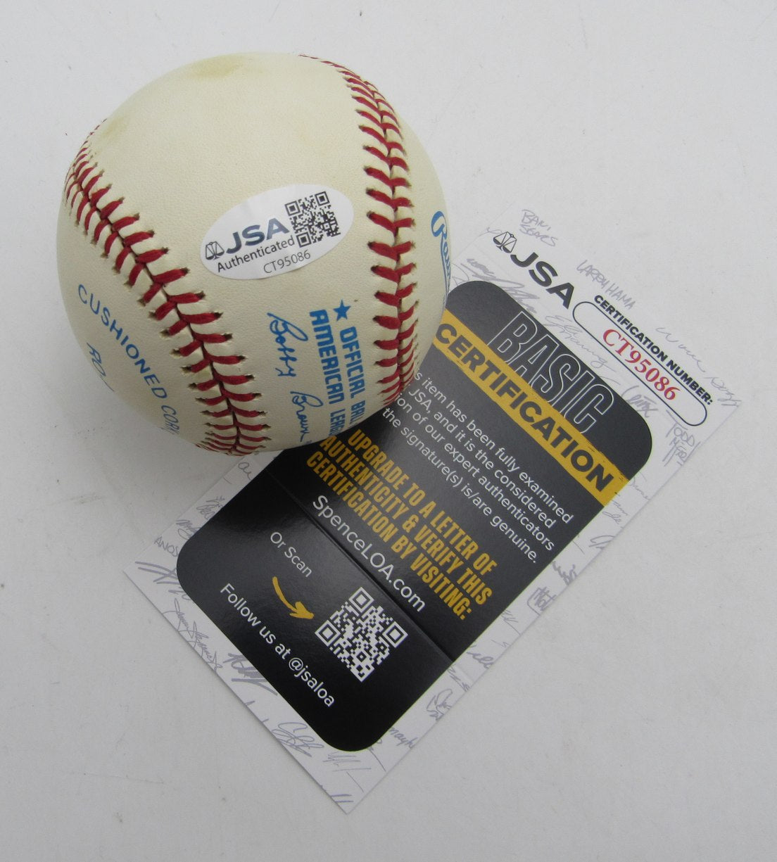 Enos Slaughter HOF Single Signed/Autographed OAL Baseball Yankees JSA 215299