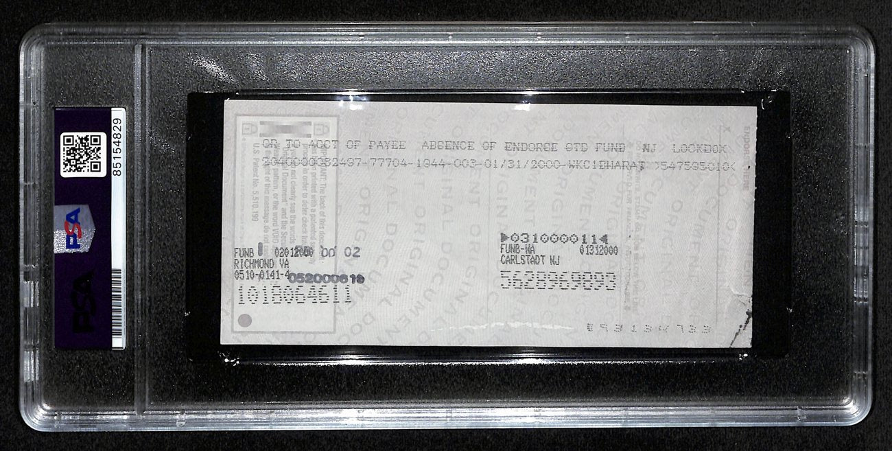 Johnny Unitas HOF Signed/Auto 2000 Bank Check Colts PSA/DNA MINT 9 192612