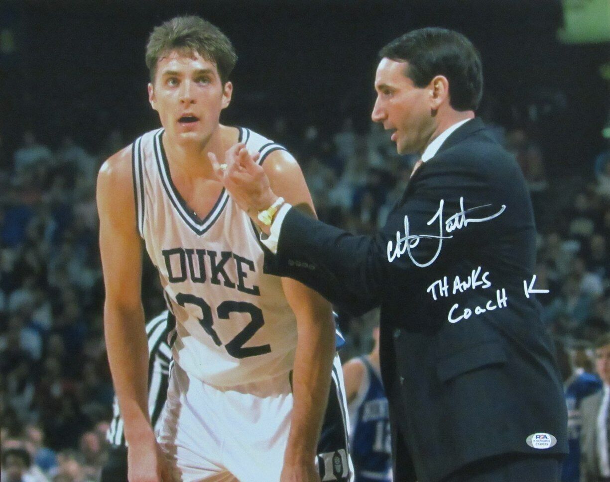 Christian Laettner Duke Signed/Inscribed 16x20 w/ Coach K Photo PSA/DNA 167272