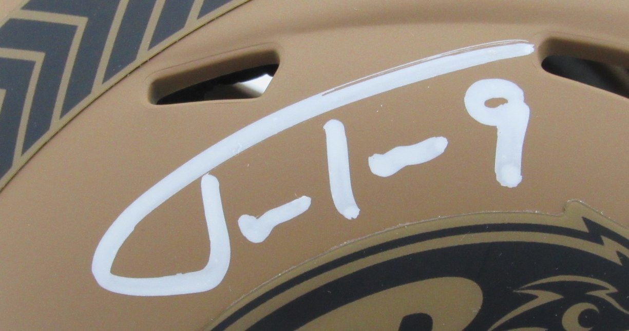 Justin Tucker Signed/Auto Salute To Service Mini Helmet Ravens JSA 189759