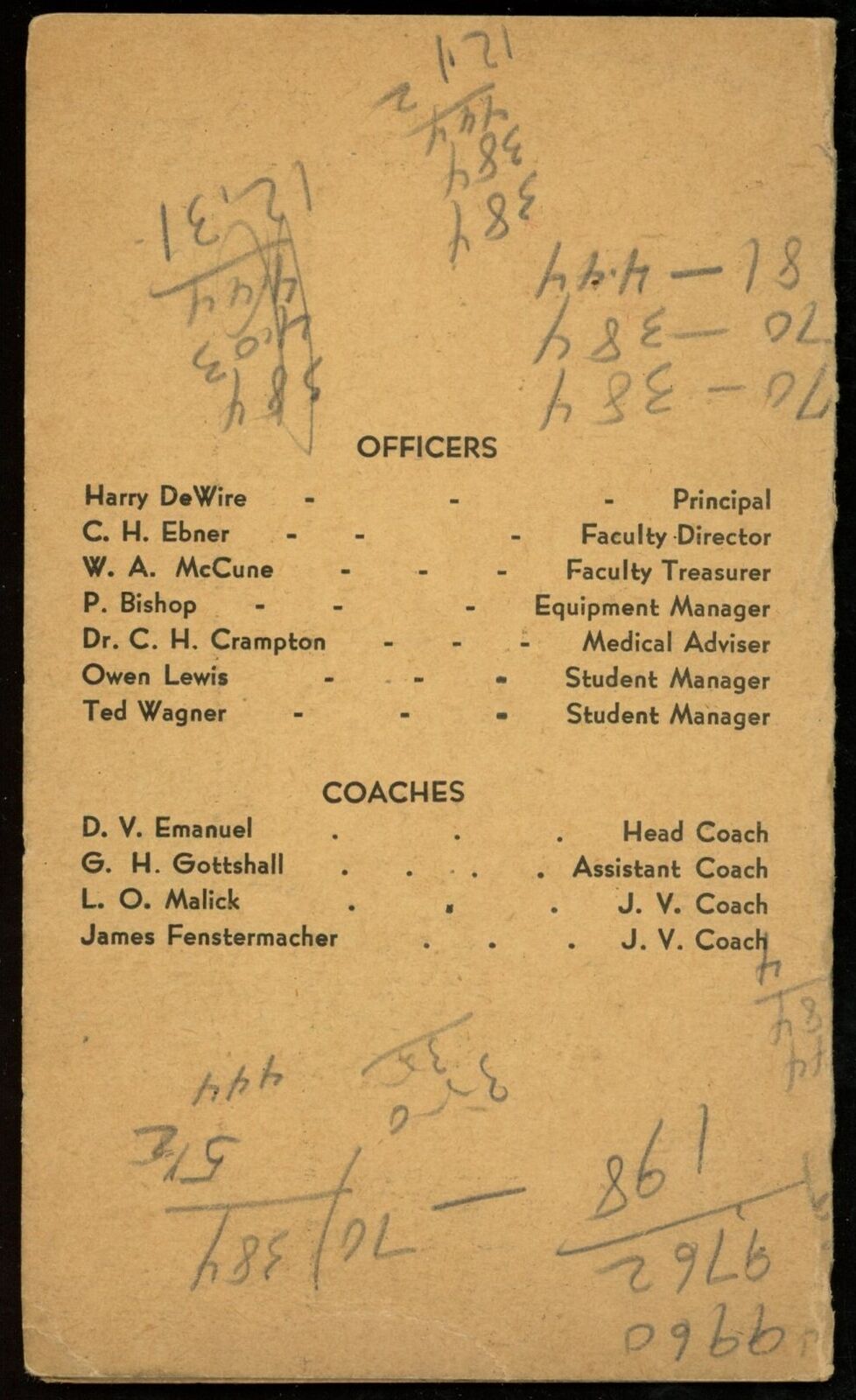 1943 William Penn High School Football 3x5 Pocket Schedule Harrisburg, Penna.