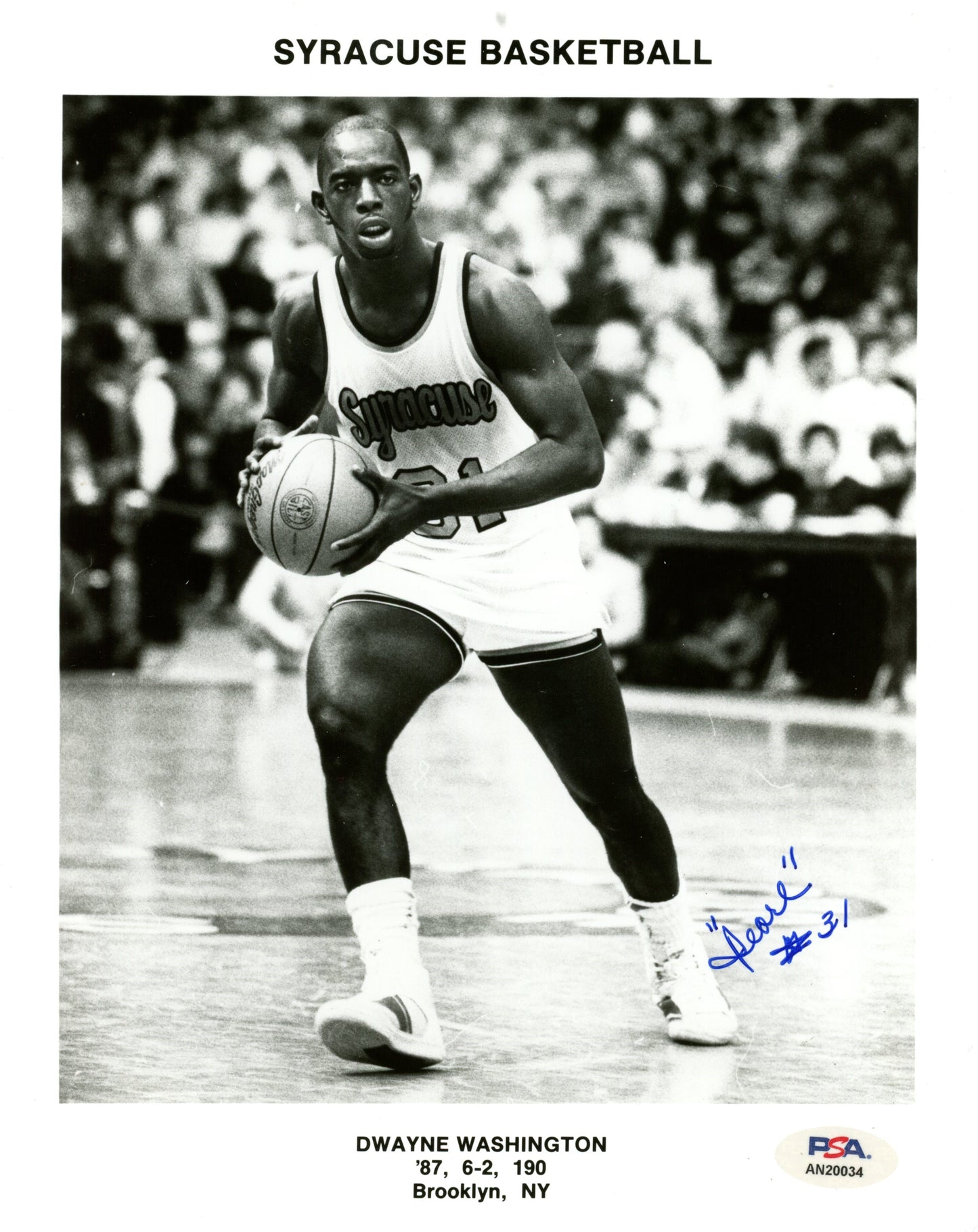 Dwayne Washington Signed/Auto 8x10 Photo Syracuse PSA/DNA 188061