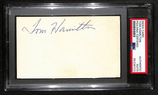 Tom Hamilton CFB HOF Signed/Auto 3x5 Index Card Navy PSA/DNA 189014