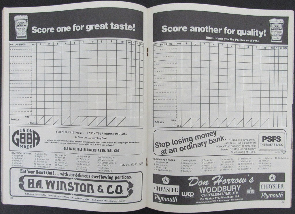 1978 Souvenir Program/Scorecard Phillies vs. Astros 153252