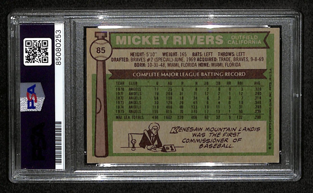 Mickey Rivers Signed 1976 Topps Card #85 California Angels PSA/DNA 184437