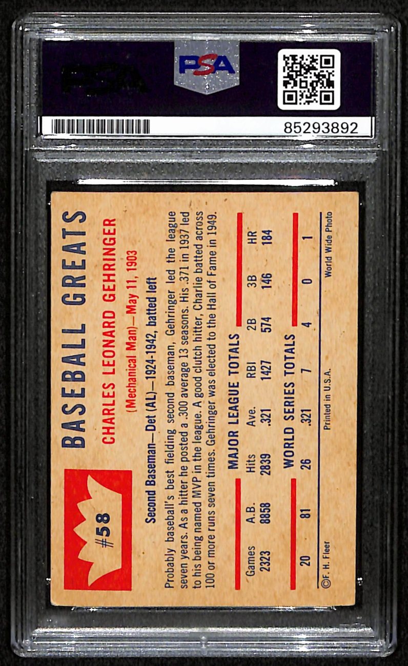Charlie Gehringer HOF Signed/Auto 1960 Fleer Card #58 Tigers PSA/DNA 190652