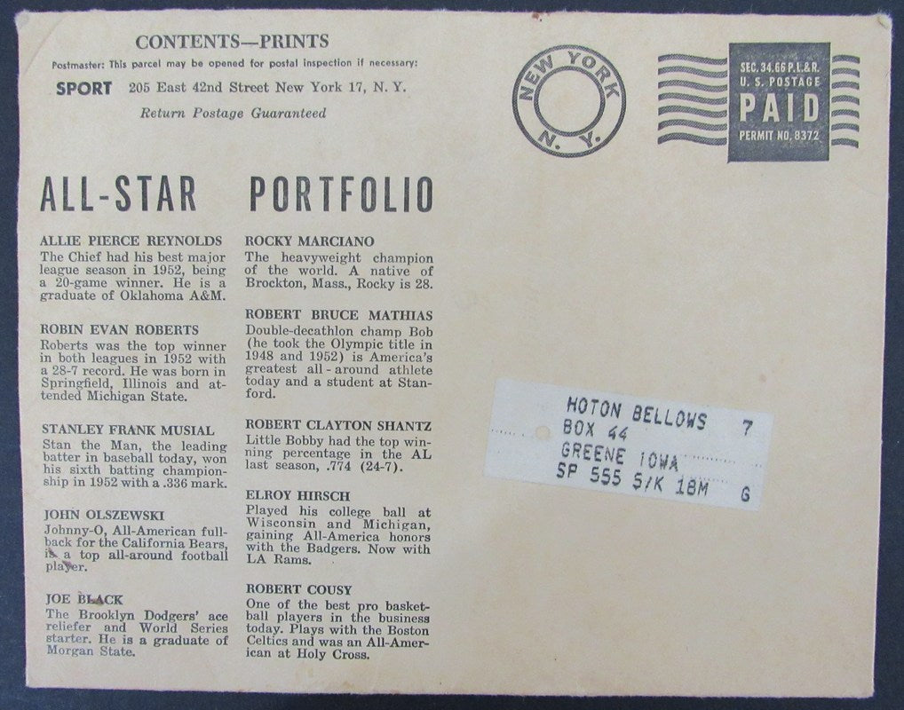 Lot of (10) 1953 Sport All Star Portfolio 5.5x7 Photos with Envelope 181453