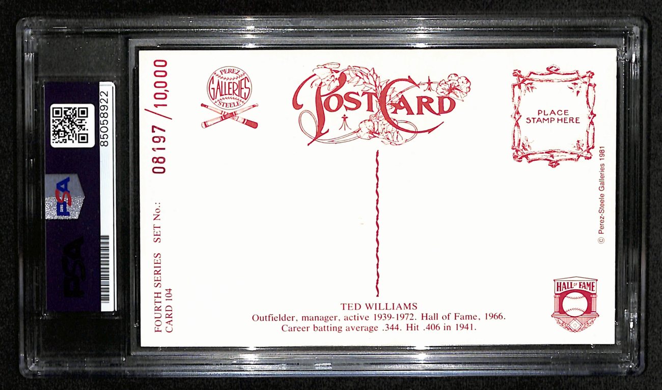 Ted Williams HOF Signed 1981 Perez Steele Postcard Boston Red Sox PSA/DNA 185464