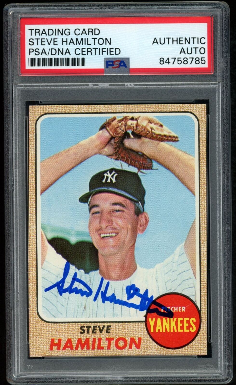 1968 TOPPS Steve Hamilton #496 Authentic Card Signed New York Yankees PSA/DNA