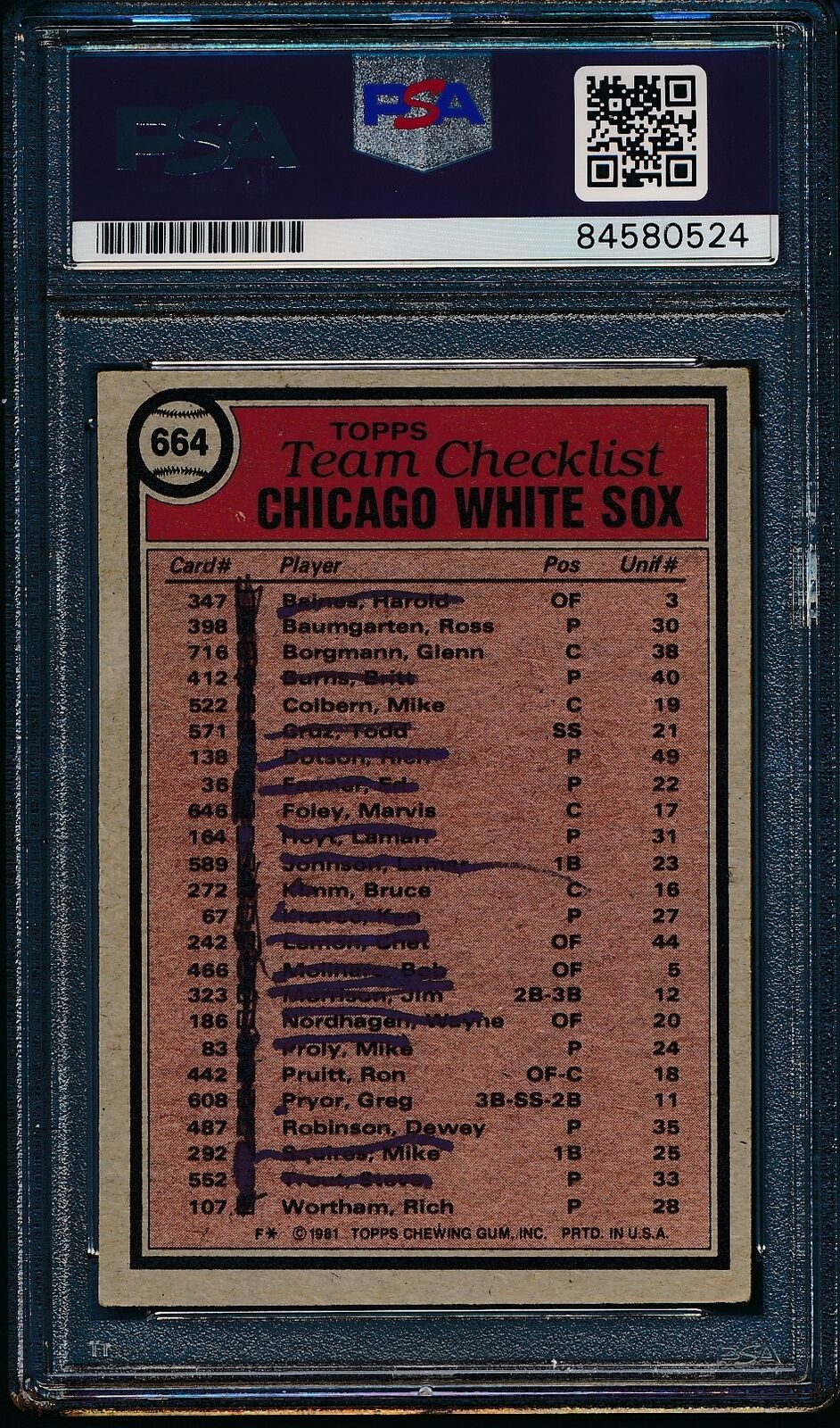 Tony La Russa HOF Signed/Auto 1981 TOPPS Card #664 Chicago White Sox PSA/DNA
