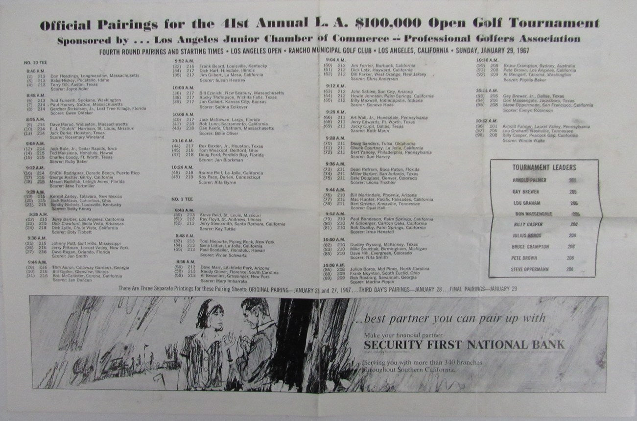 1967 PGA Los Angeles Open at Rancho Park Golf Course Program with Ticket 175634