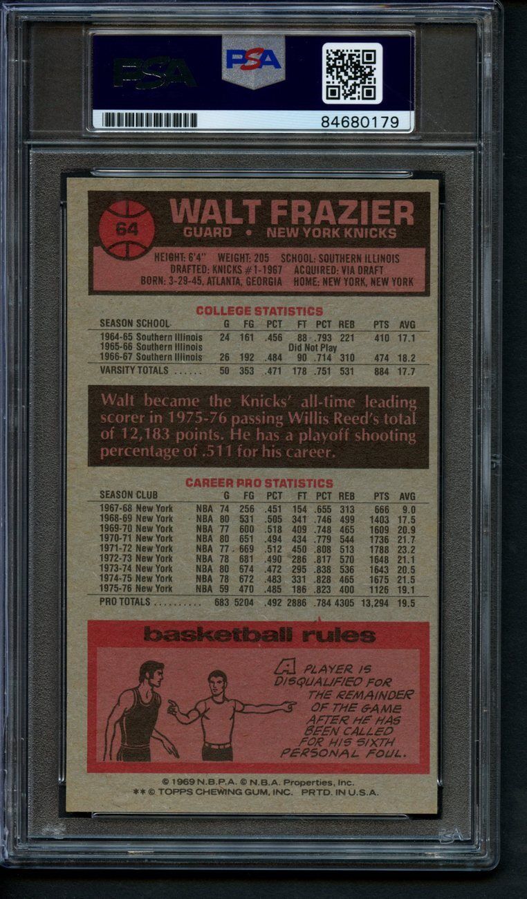 1975 TOPPS Walt Frazier HOF #64 Autographed/Signed Card Knicks PSA/DNA 173107