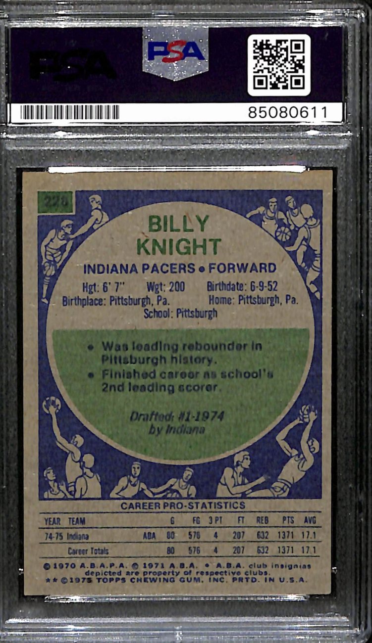 Billy Knight Autographed 1975-76 Topps Card #228 Pacers PSA/DNA 184823
