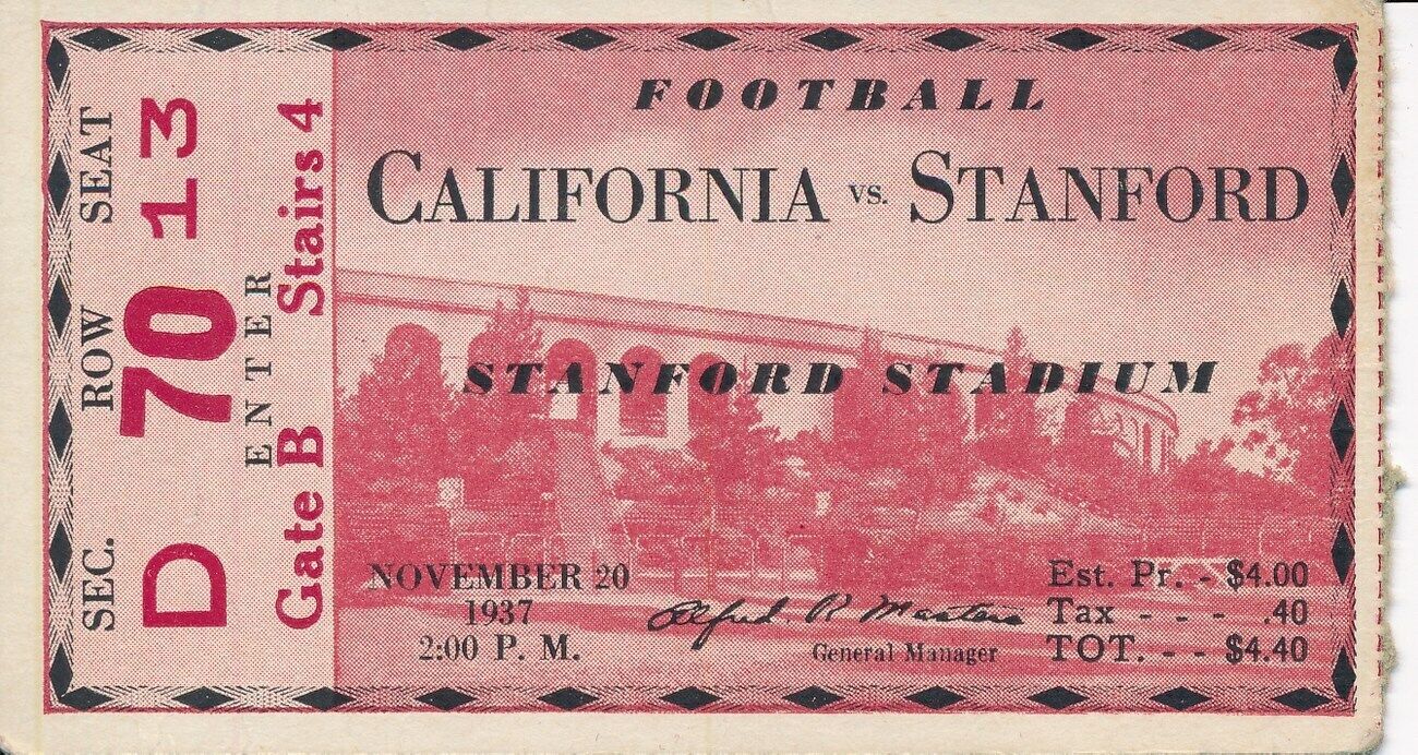 1937 USC Trojans vs. Stanford Football Game Ticket Stub 148454