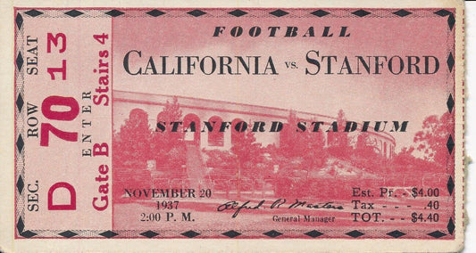 1937 USC Trojans vs. Stanford Football Game Ticket Stub 148454