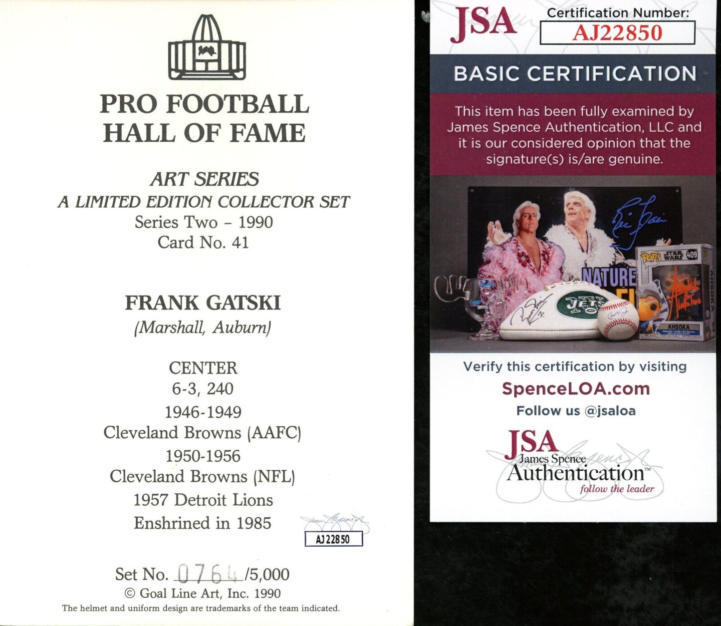 Frank Gatski HOF Autographed Goal Line Art GLAC Postcard Browns JSA 177818