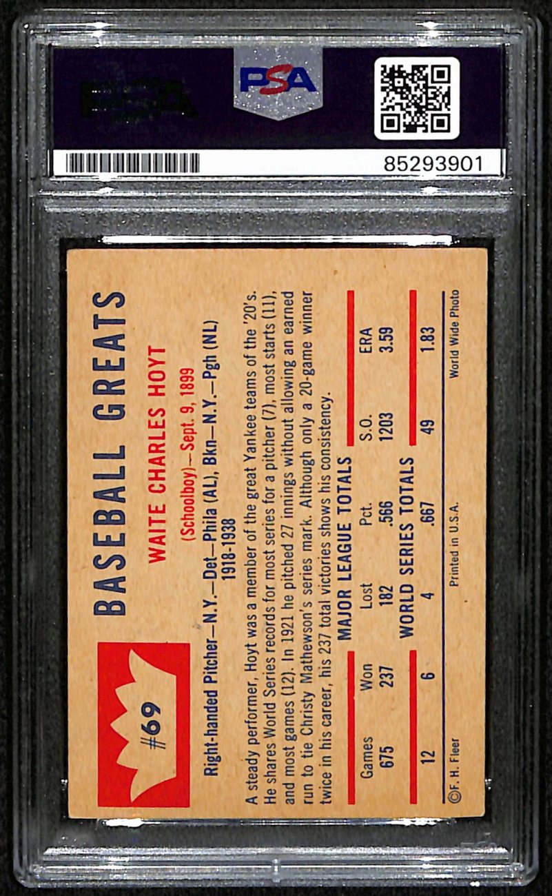 Waite Hoyt HOF Signed/Autographed 1960 Fleer Card #69 Tigers PSA/DNA 190905