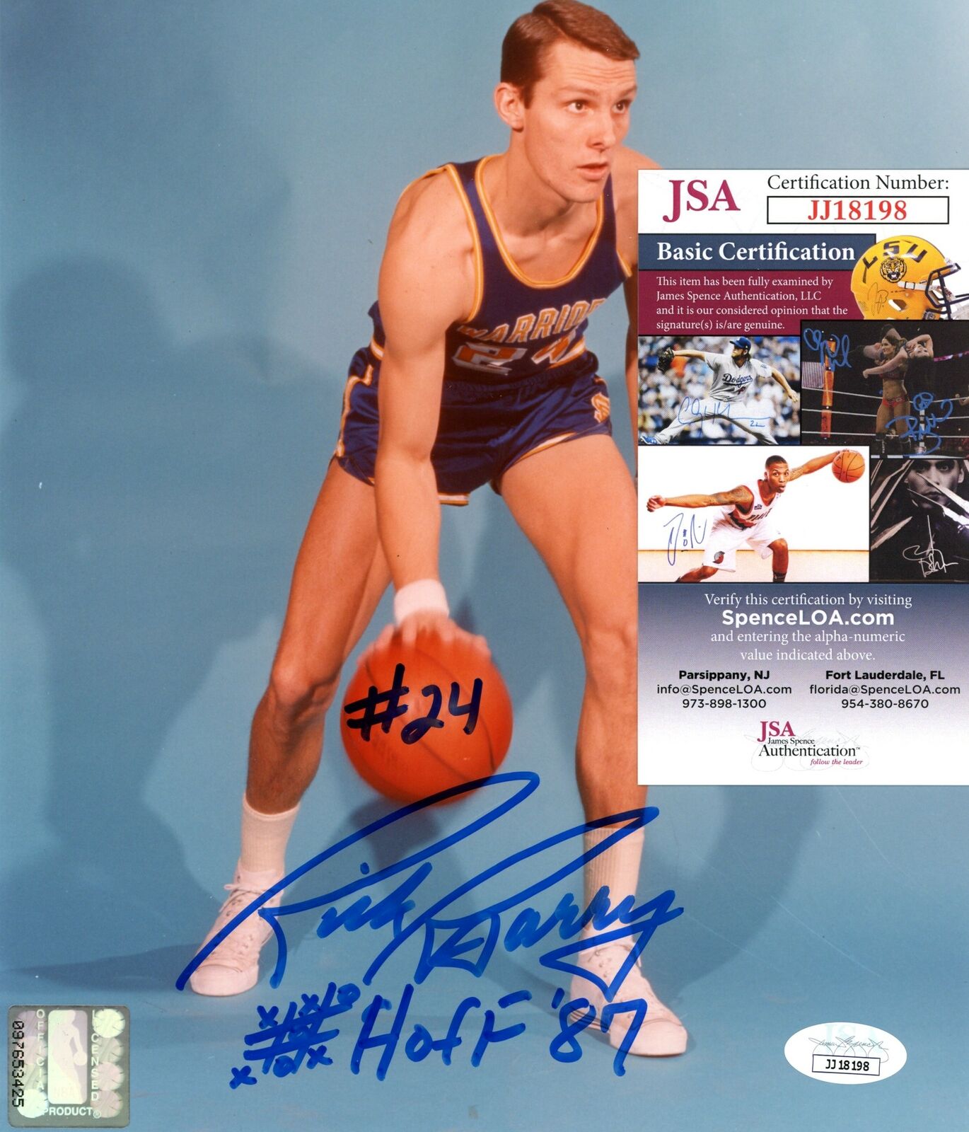 Rick Barry SF Warriors Signed/Inscribed "HOF 87" 8x10 Photo JSA 154464