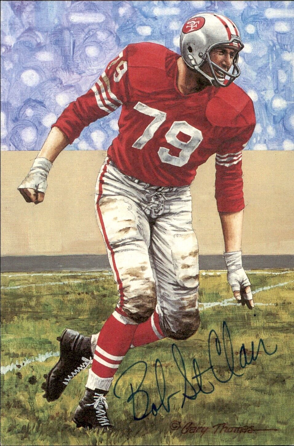 Bob St. Clair HOF Autographed Goal Line Art GLAC Postcard 49ers JSA
