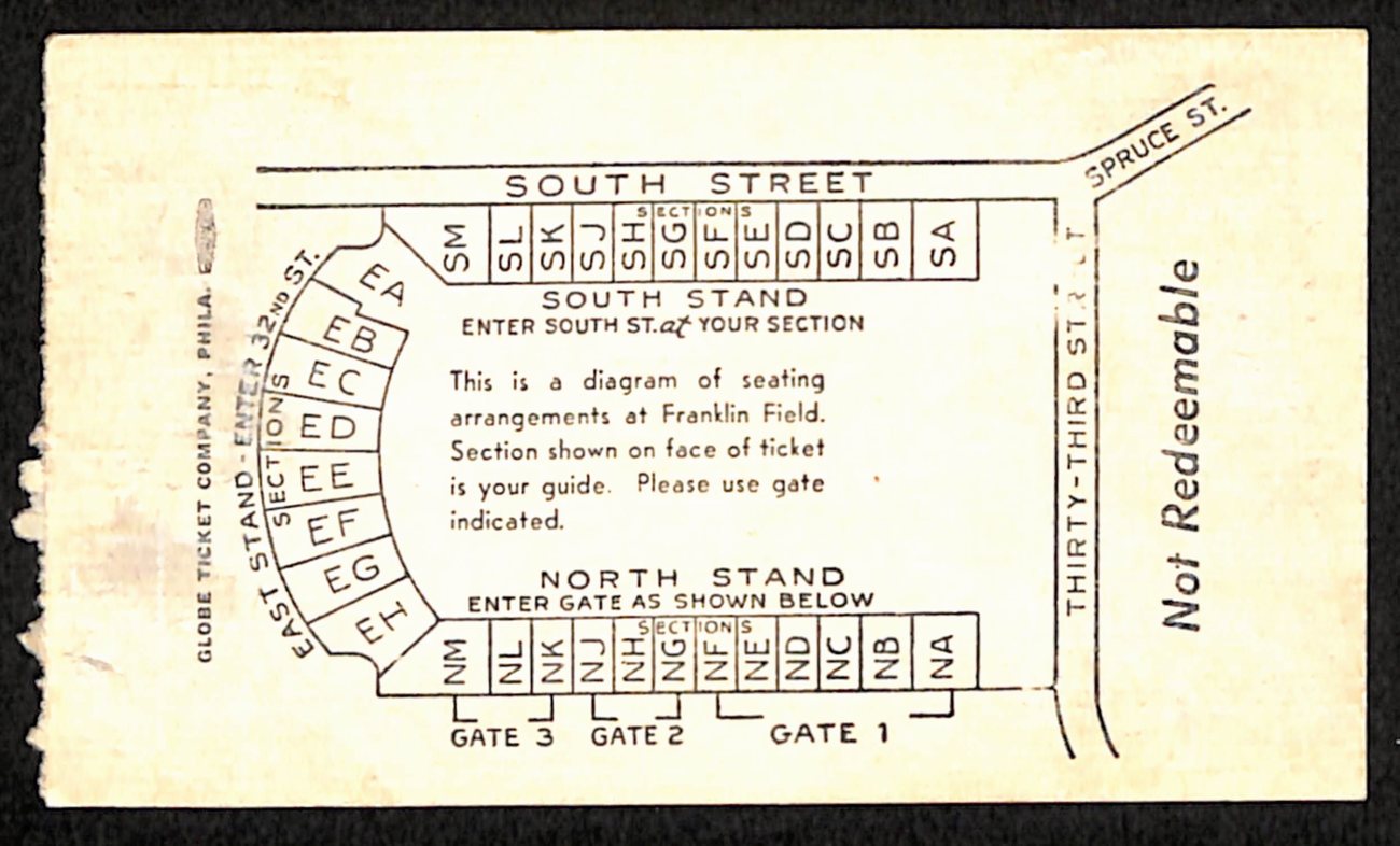 October 11, 1958 Princeton vs Penn Quakers Football Game Ticket Stub 190203