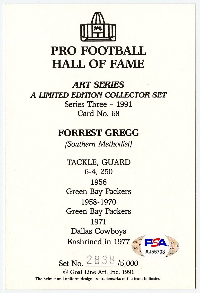 Forrest Gregg Signed Goal Line Art GLAC Postcard w/HOF Packers PSA/DNA 160093