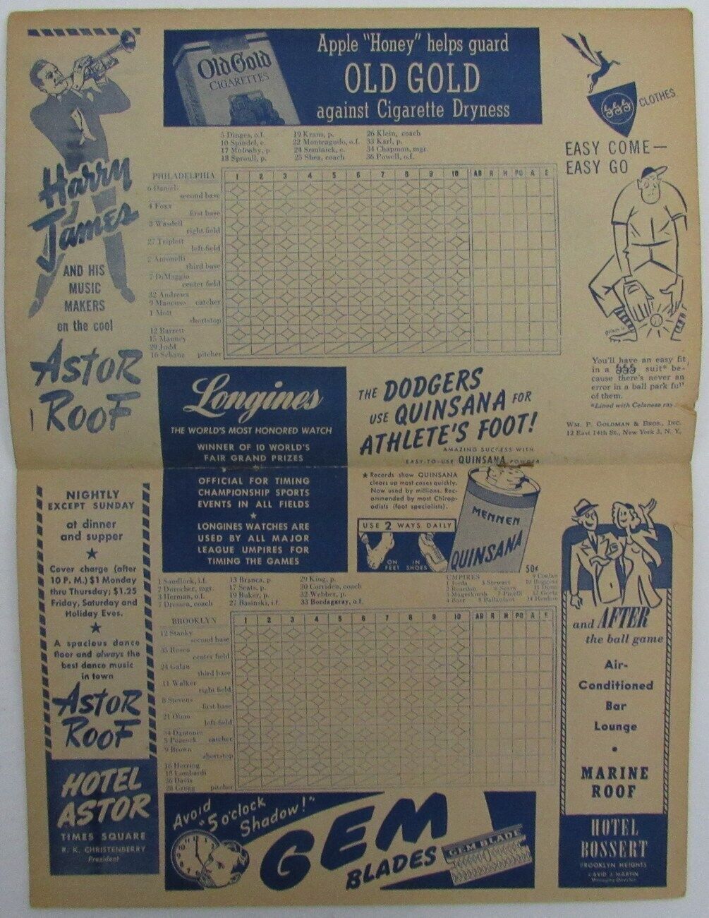 1945 Brooklyn Dodgers vs. Philadelphia Phillies Baseball Game Program 176154