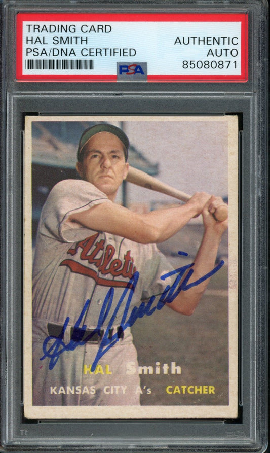 1957 TOPPS Hal Smith #41 Auth Card Signed Kansas City A's PSA/DNA 184117