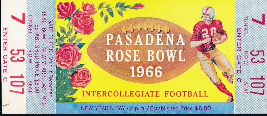 1966 Rose Bowl Unused Full Ticket UCLA Bruins vs Michigan State Spartans 142724