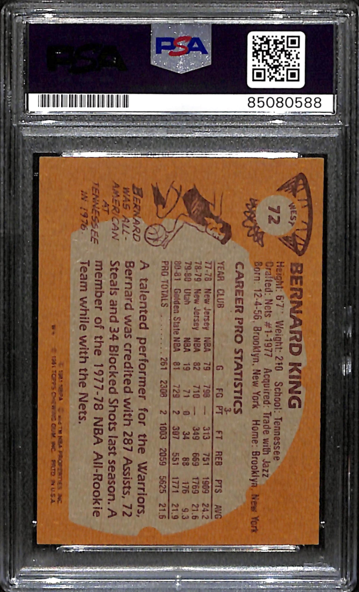 Bernard King Signed 1981 Topps Card #72 Golden State Warriors PSA/DNA 183796
