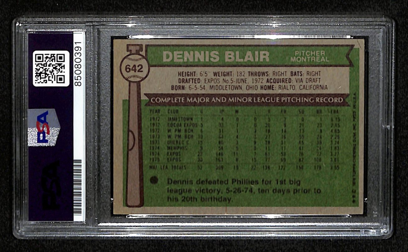Dennis Blair Signed 1976 Topps Card #642 Montreal Expos PSA/DNA 184420