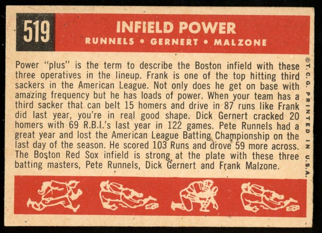 1959 Topps Baseball Runnels/Gernert/Malzone #519 Boston Red Sox