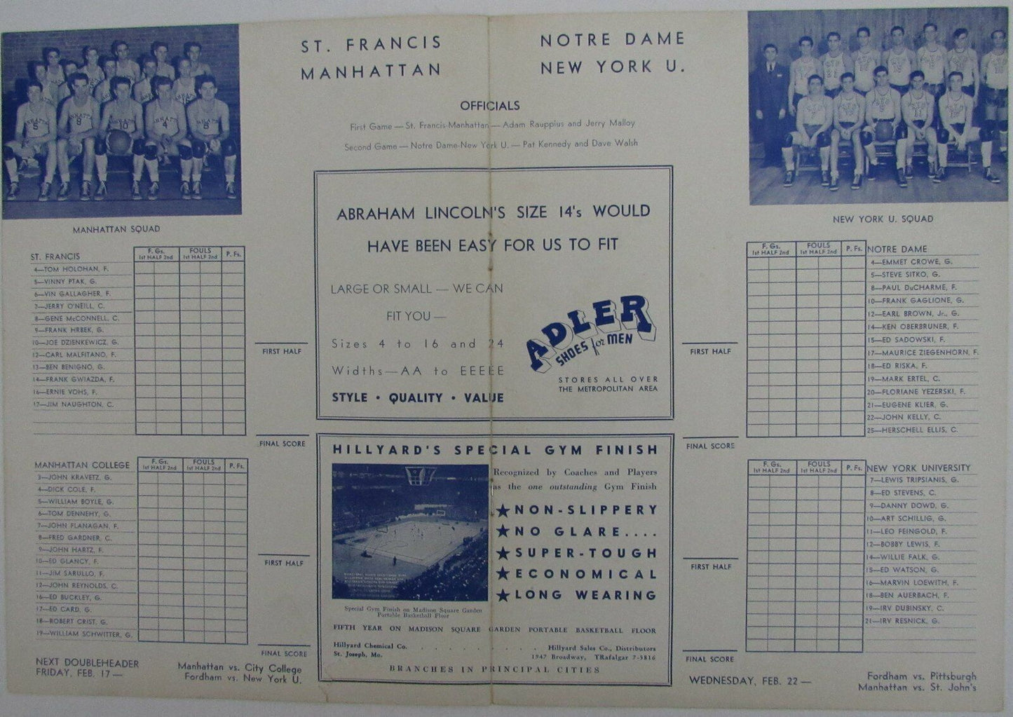 1939 NCAA Basketball Doubleheader Games Program at Madison Square Garden 145171