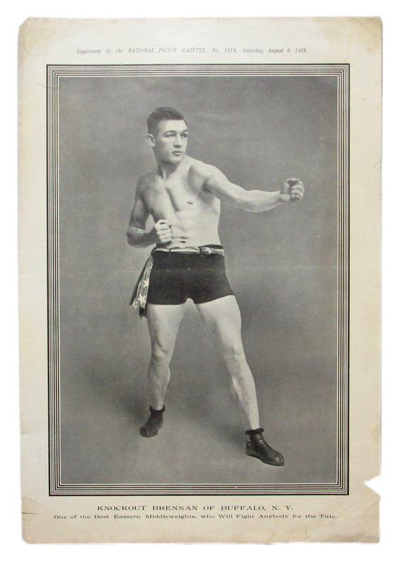 1913 National Police Gazette Magazine Knockout Brennan 11x15 Supplement Poster