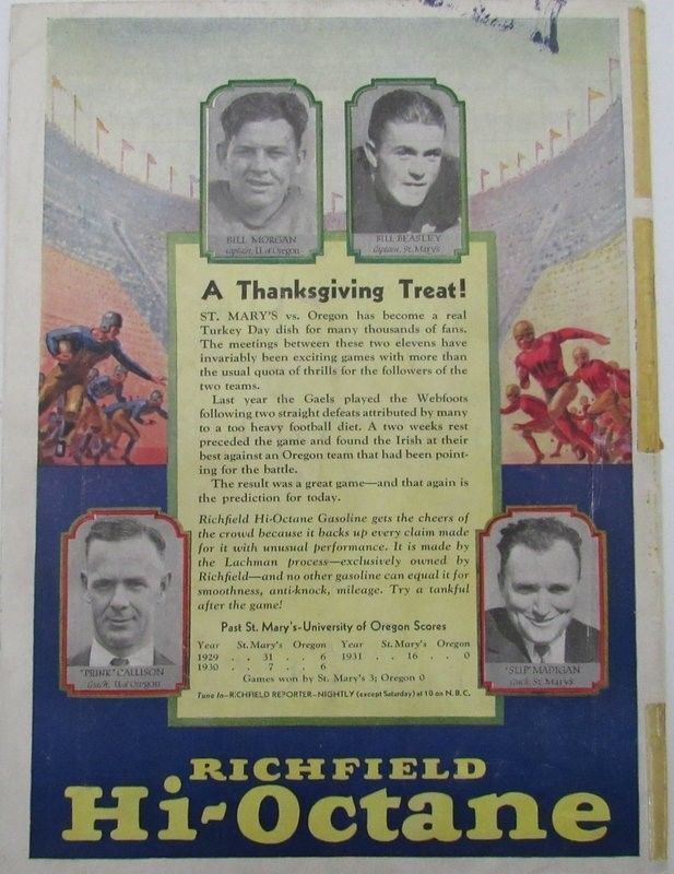 1932 Oregon vs. St. Marys College Football Game Program 11/24/32 130346