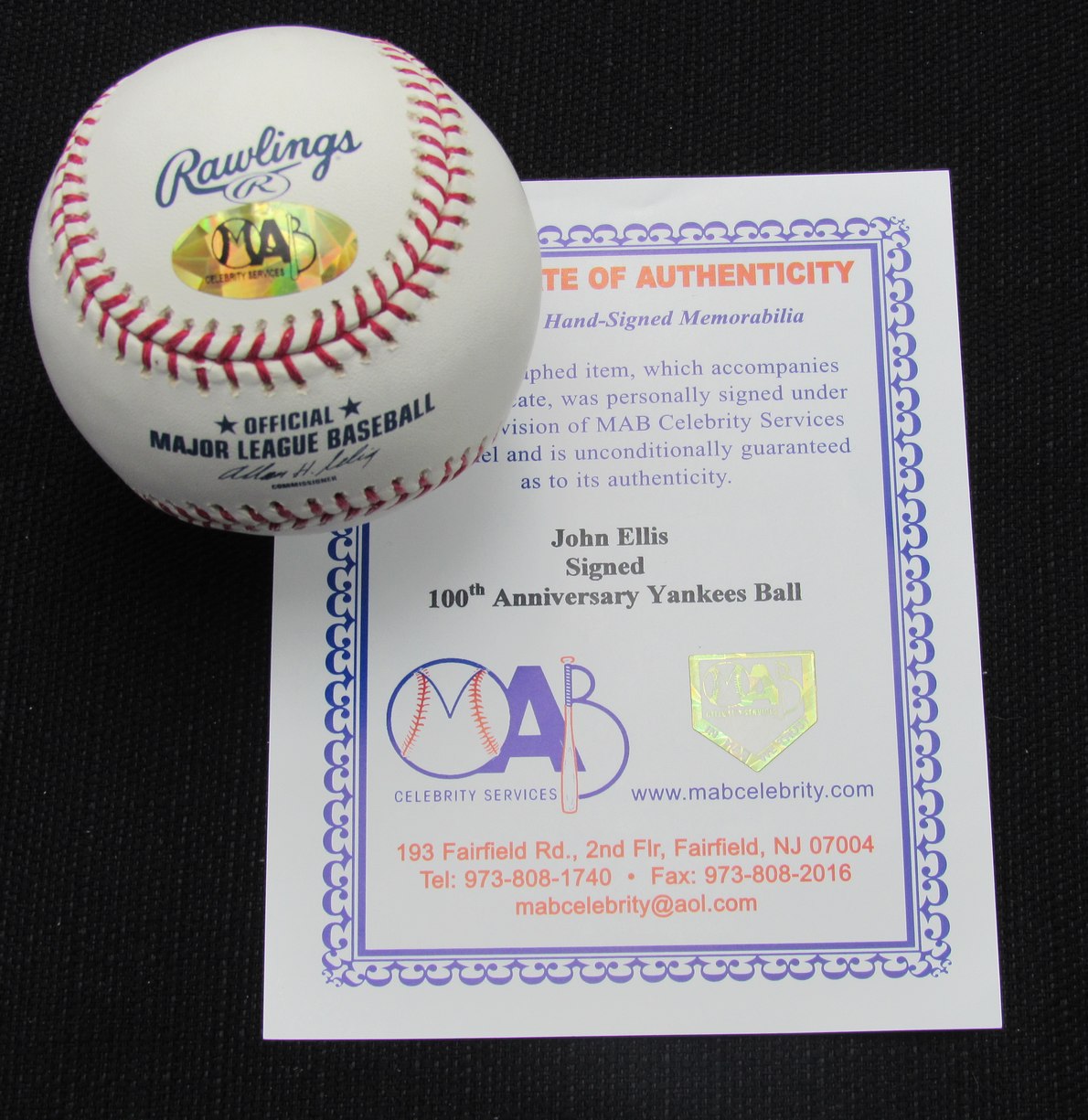 John Ellis Signed/Auto Yankees 100th OML Baseball MAB 187015