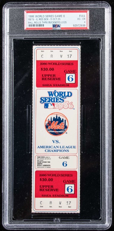 1986 World Series Game 6 Full Ticket Mets vs. Red Sox Buckner Error PSA 191784