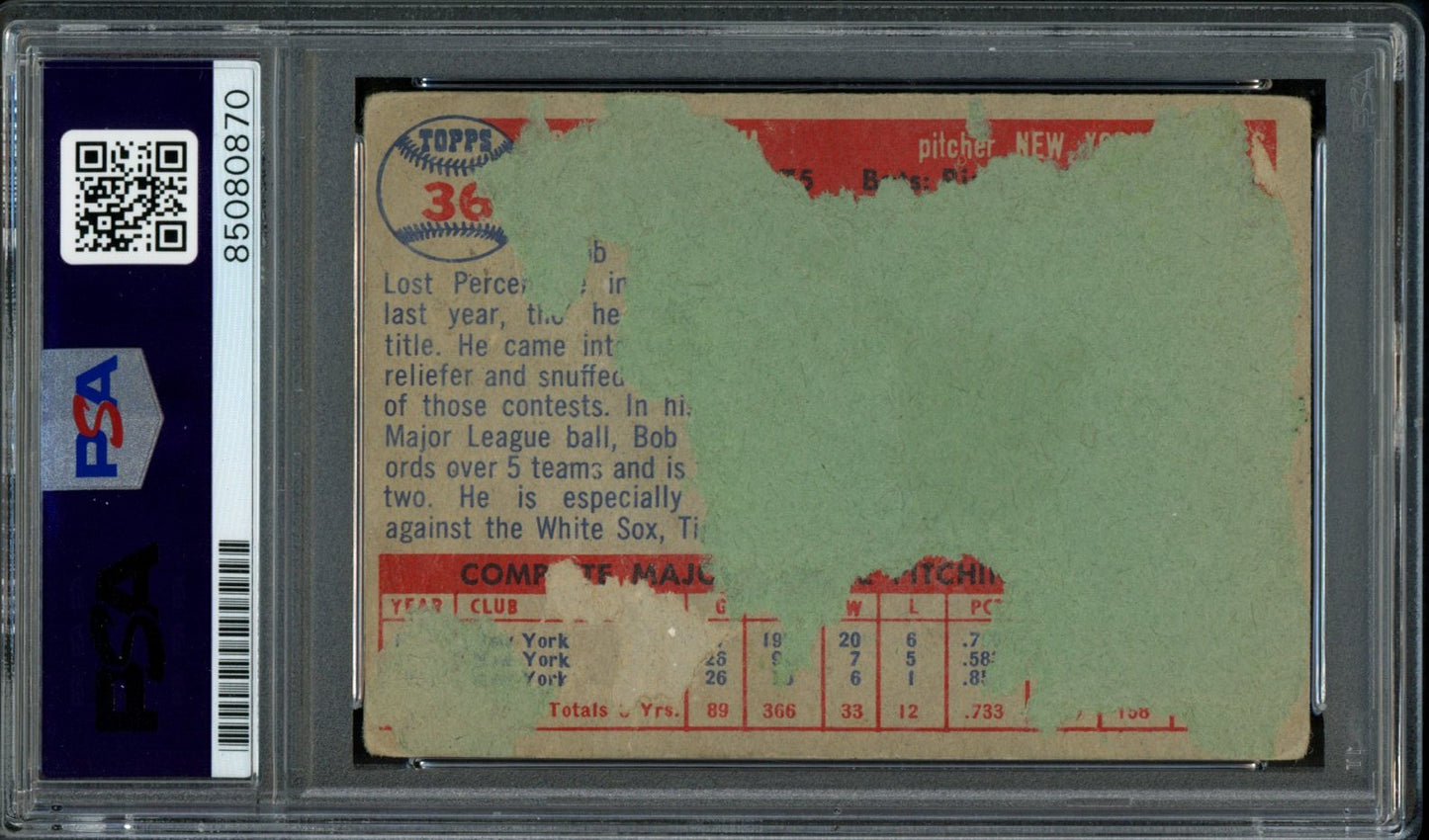 1957 TOPPS Bob Grim #36 Auth Card Signed New York Yankees PSA/DNA 184093