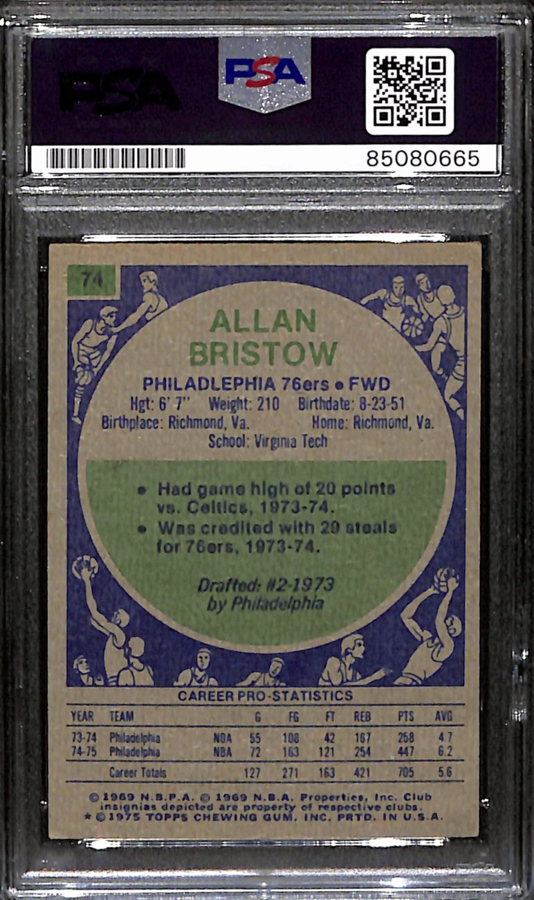 Allan Bristow Autographed 1975-76 Topps Card #74 76ers PSA/DNA 184831
