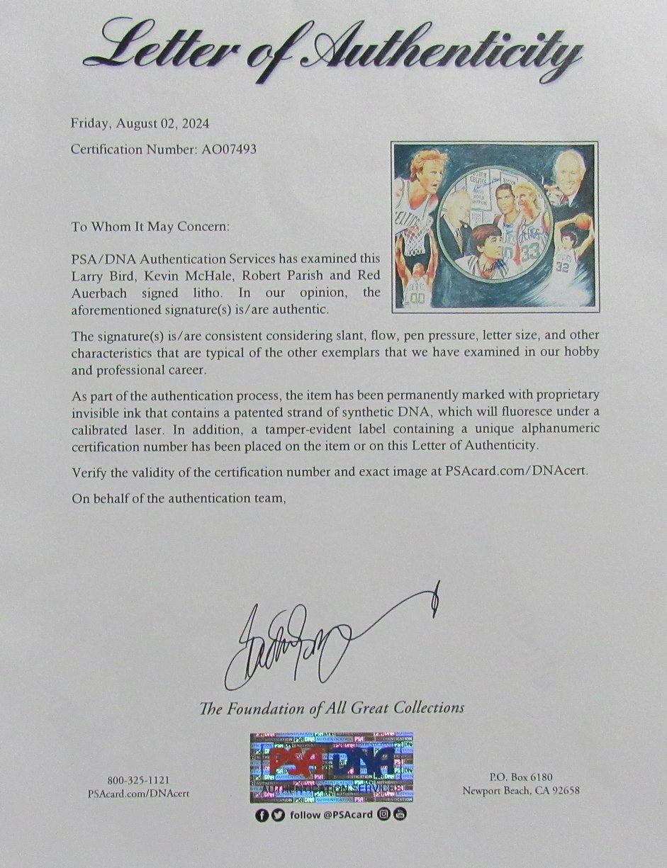 Bird/McHale/Parish/Auerbach Multi-Signed 24x20 Lithograph Celtics PSA/DNA 192391